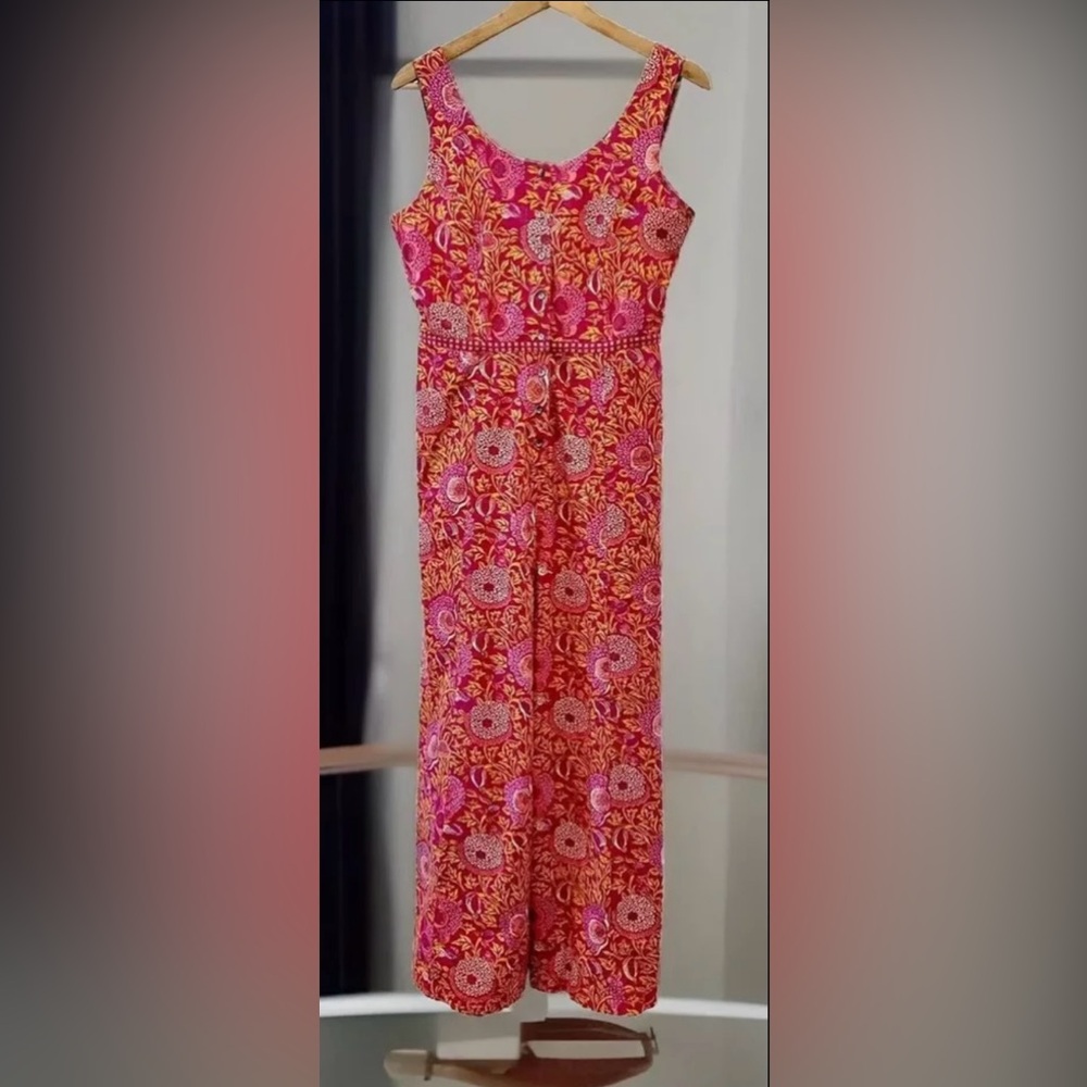 🌺 ANOKHI 100% Cotton Block Print Wide Leg Overalls Romper